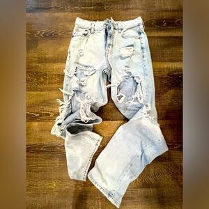 Aeropostale 90's Baggy Distressed Light Wash Jeans Size 0

P1